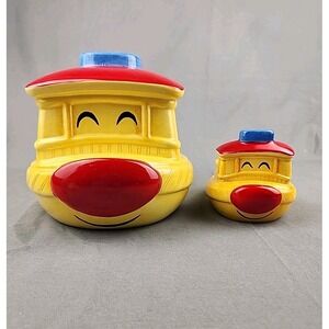 Vtg Lotus‎ Ceramic Mama Tugboat Kleenex Holder & Baby Tugboat Soap Holder